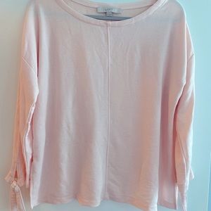 Pale pink Loft top with tie sleeves